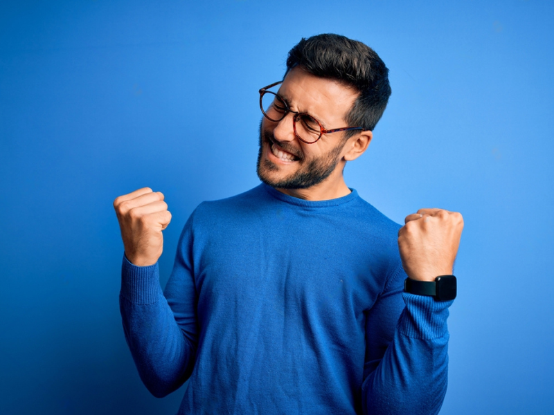 Energized happy man after taking his Herbal Mojo for Guys instant erecion pills