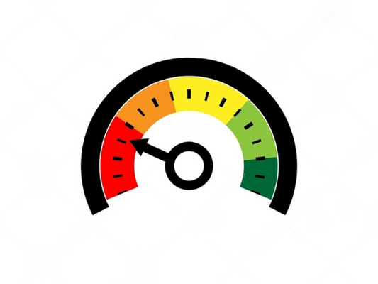 Illustration of gauge with male symbol as indicator pointing to red zone symbolizing erectile dysfunction